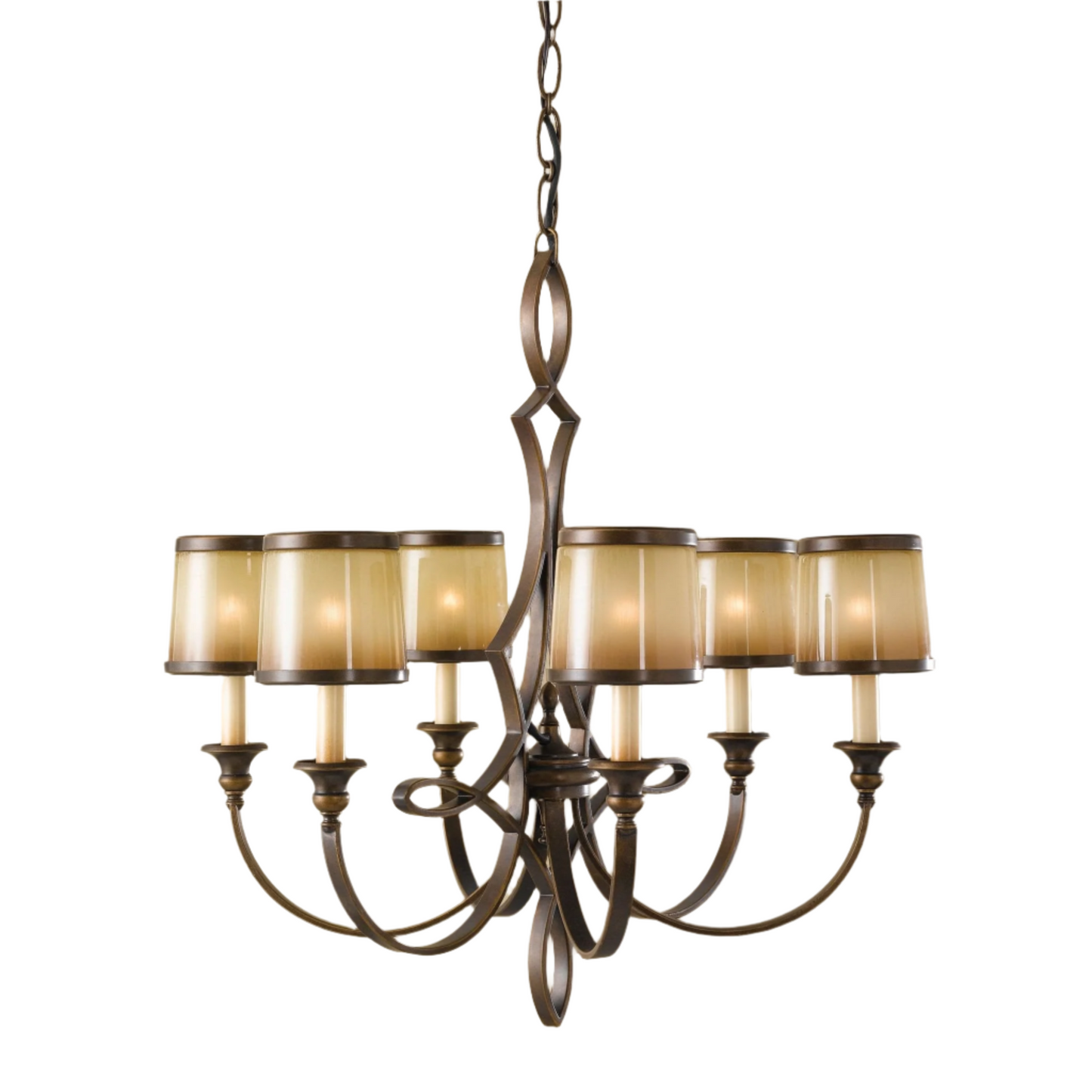 Feiss Justine 6 Light Aged Oak Bronze Shade Chandelier
