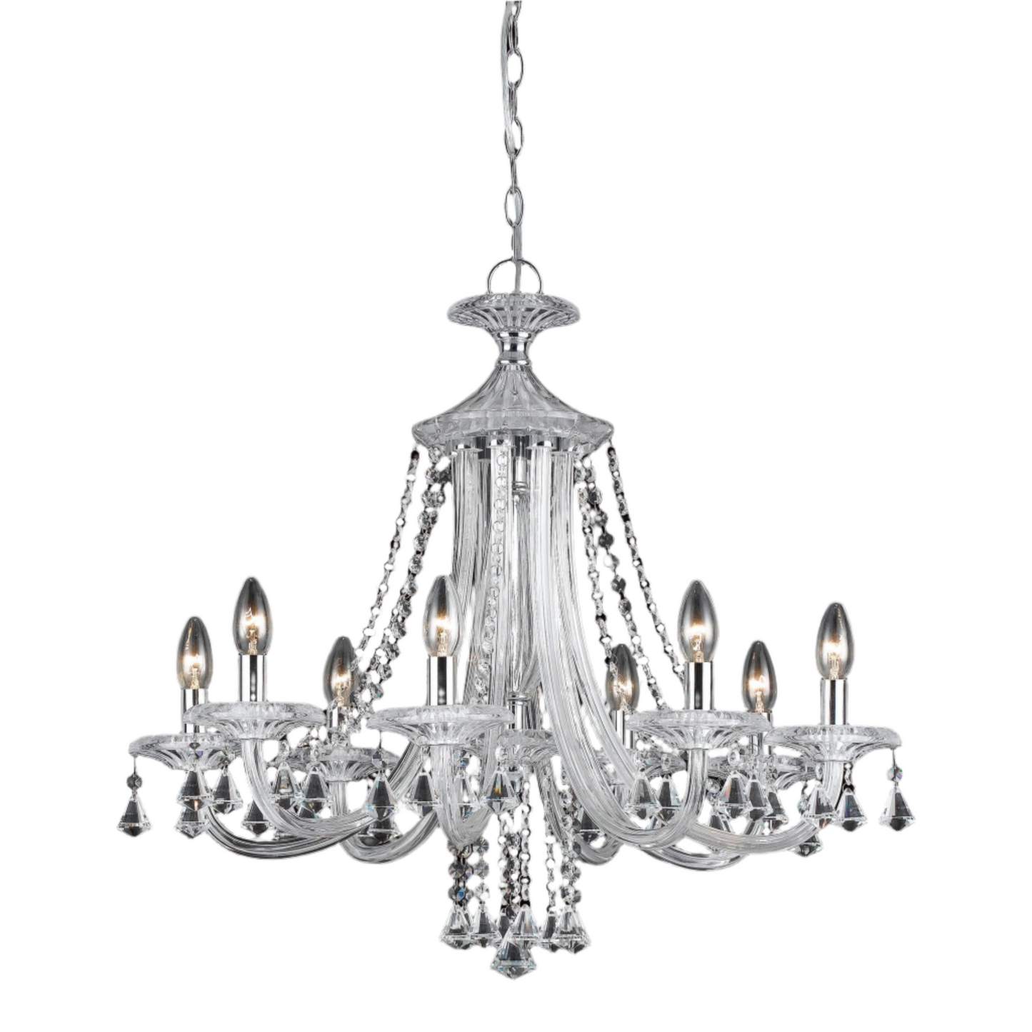 Impex Calgary 8 Light Chrome Crystal Candle Chandelier