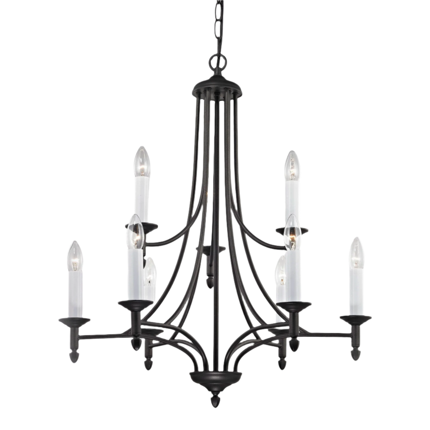 Impex Canterbury 9 Light Black Metal Candle Chandelier