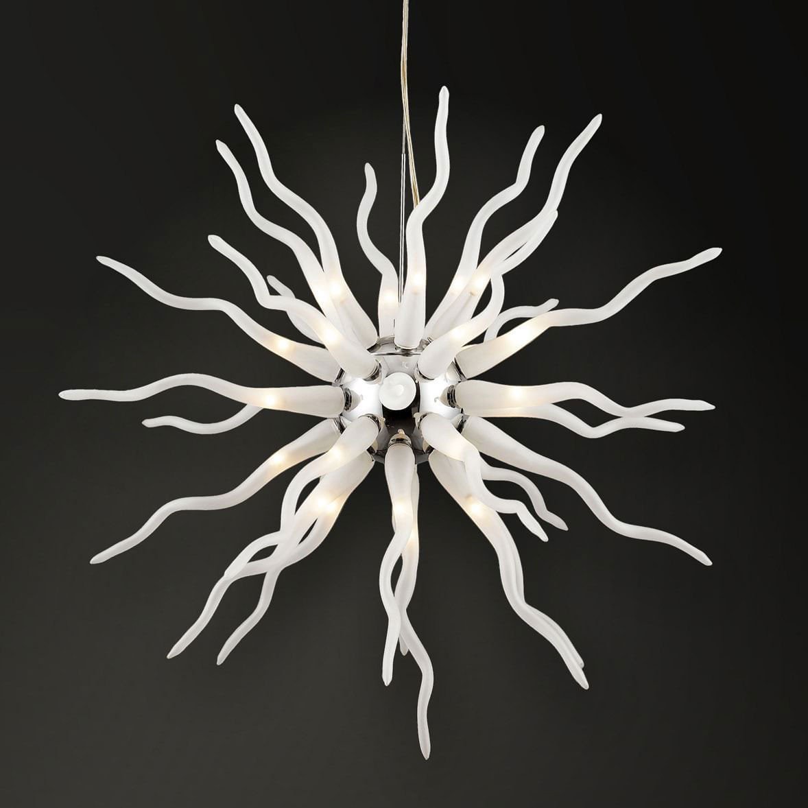 Azzardo Octopus 31 Light Chrome White Arm Chandelier Black Background MP-6170-31