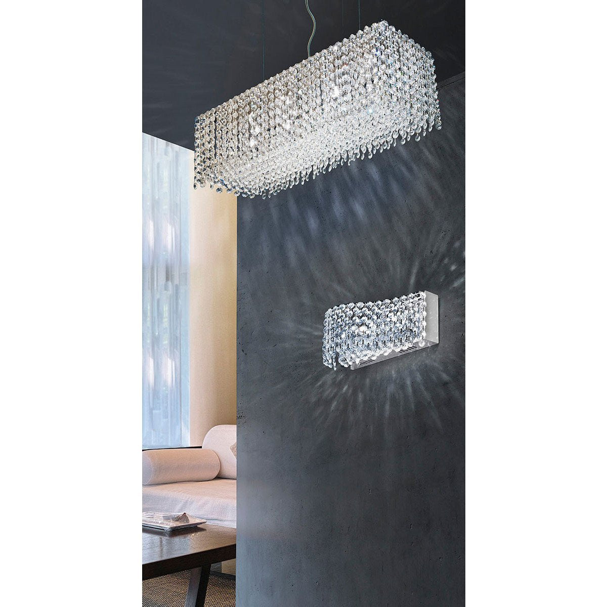 Azzardo Roma 8 Light Rectangle Box Crystal Chandelier Hallway MD-2116B-8