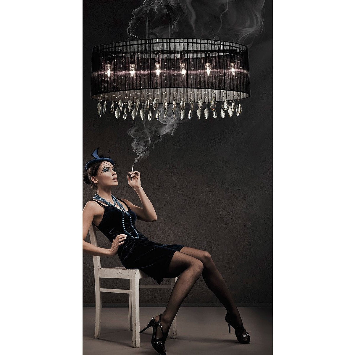 Azzardo Sidney Eclipse 6 Light Black Crystal Chandelier Living Room 1996B-7P-BK