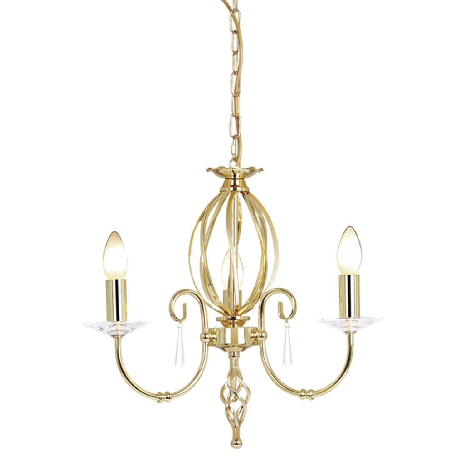 Elstead Aegean 3 Light Gold Brass Candle Chandelier AG3 POL BRASS