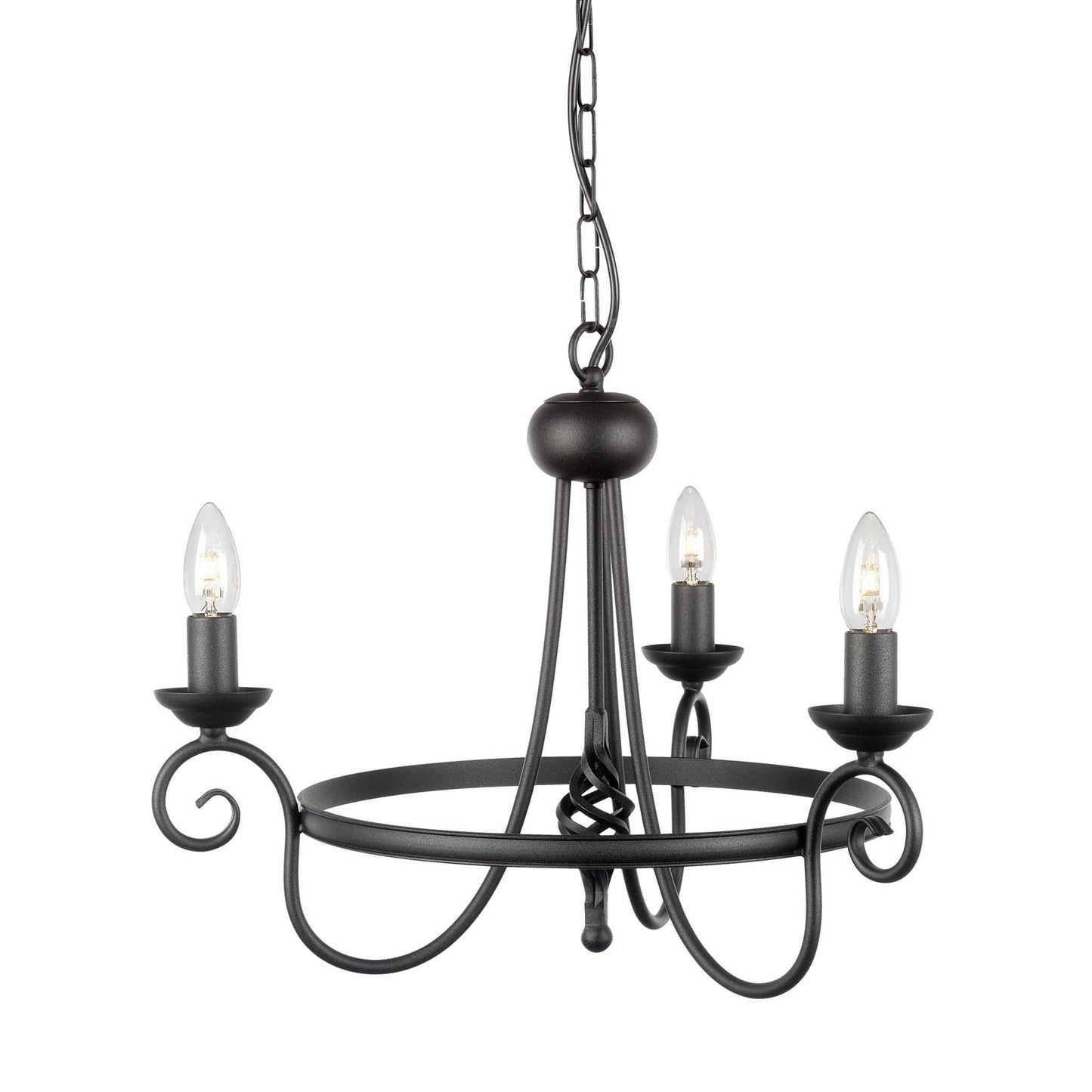 Elstead Harlech 3 Light Black Metal Candle Chandelier HR3A BLACK