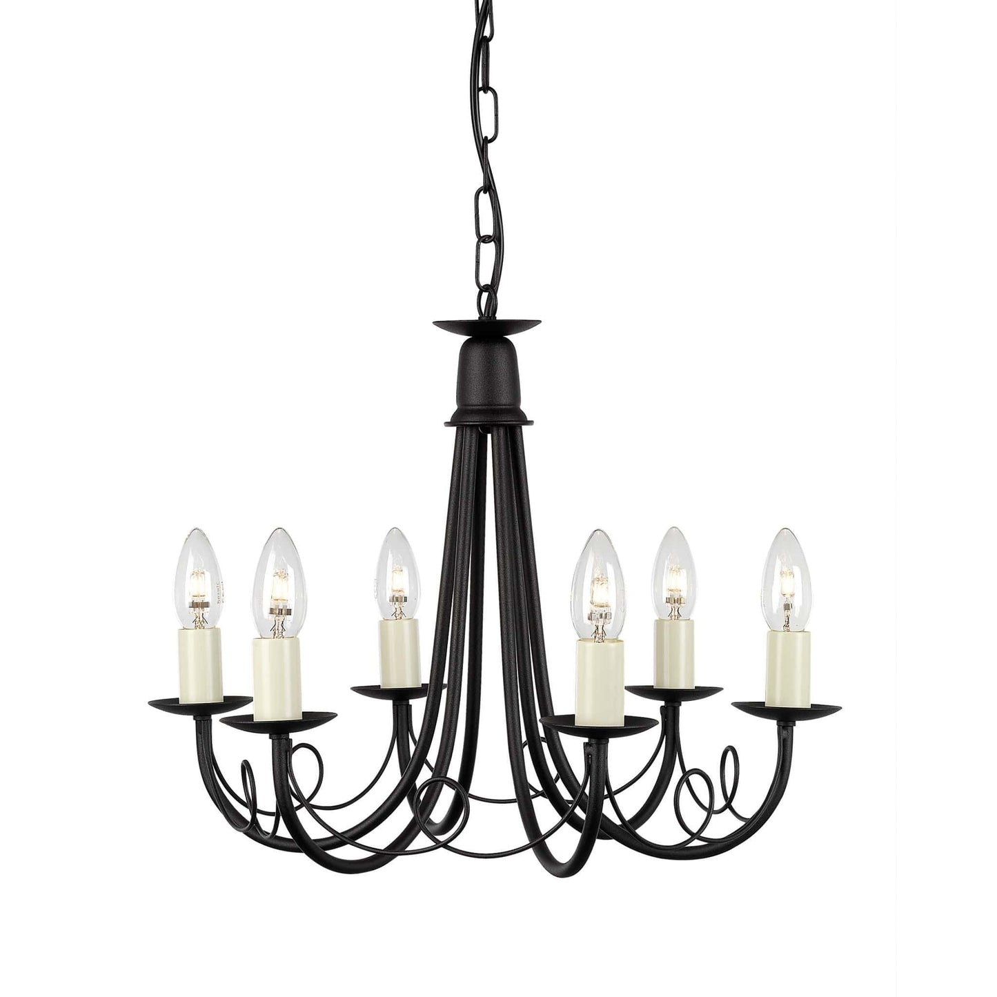 Elstead Minster 6 Light Black Metal Candle Chandelier MN6 BLACK