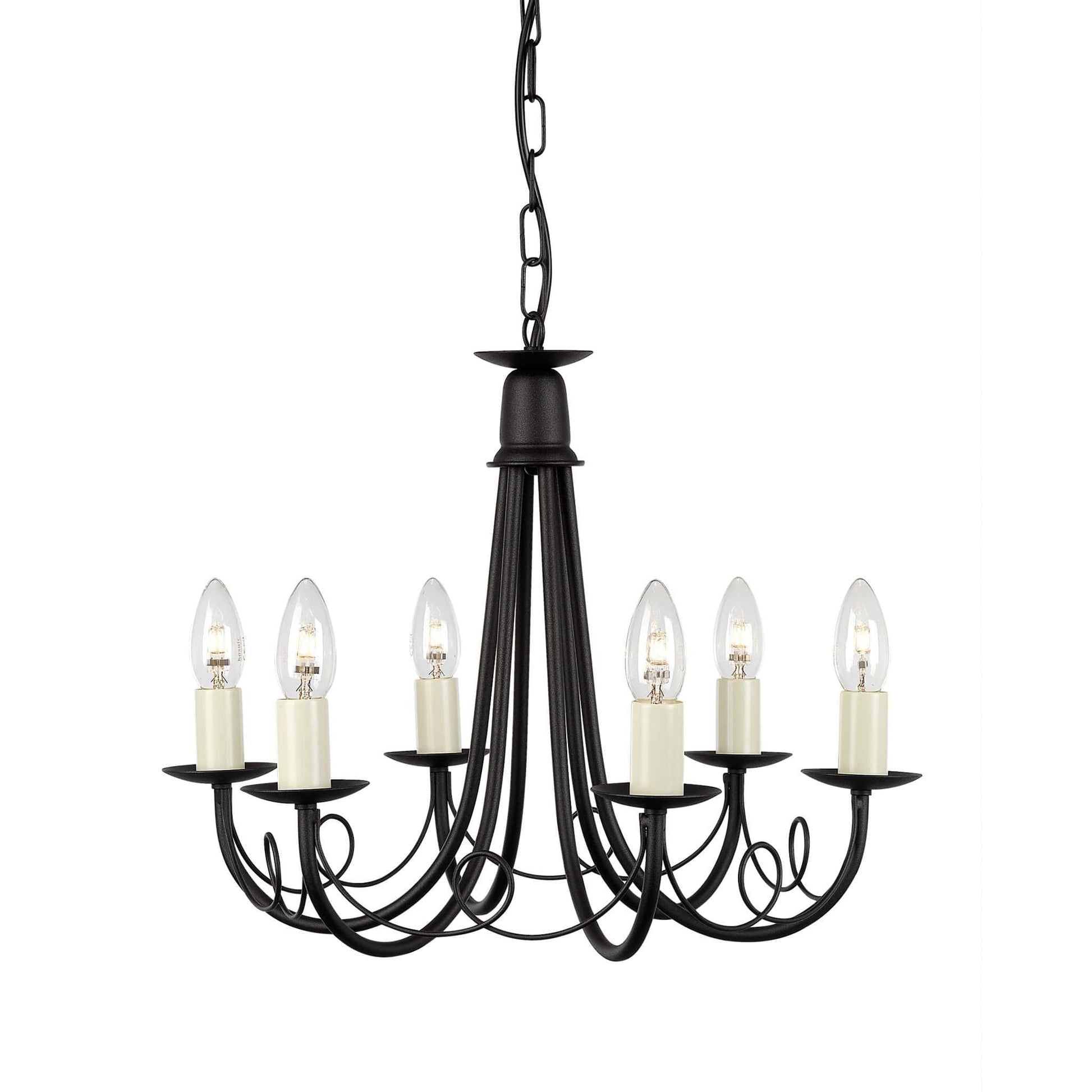 Elstead Minster 6 Light Black Metal Candle Chandelier MN6 BLACK