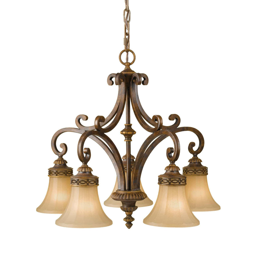Feiss Drawing Room 5 Light Walnut Amber Snow Chandelier FE/DRAWING RM5