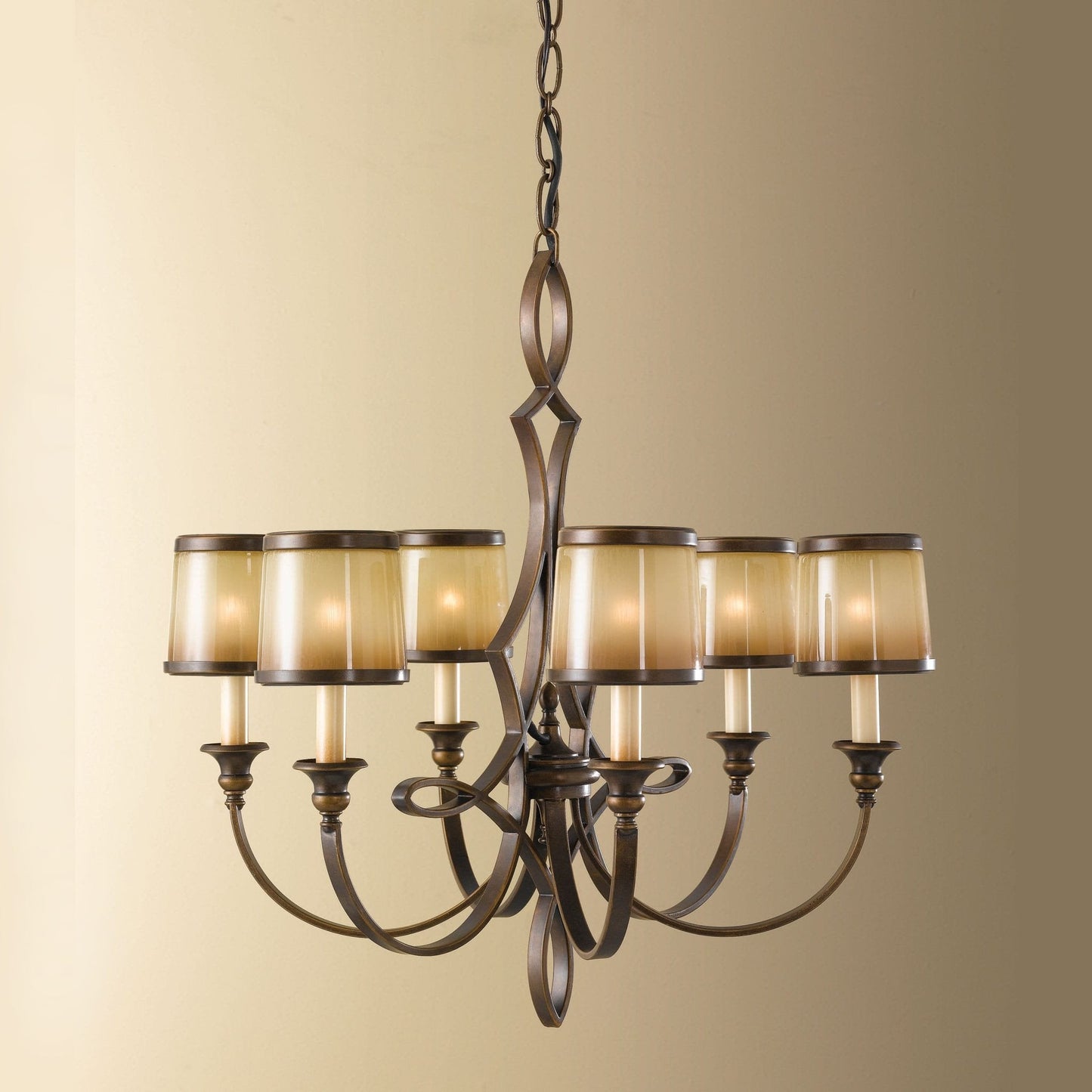 Feiss Justine 6 Light Aged Oak Bronze Shade Chandelier FE/JUSTINE6/P