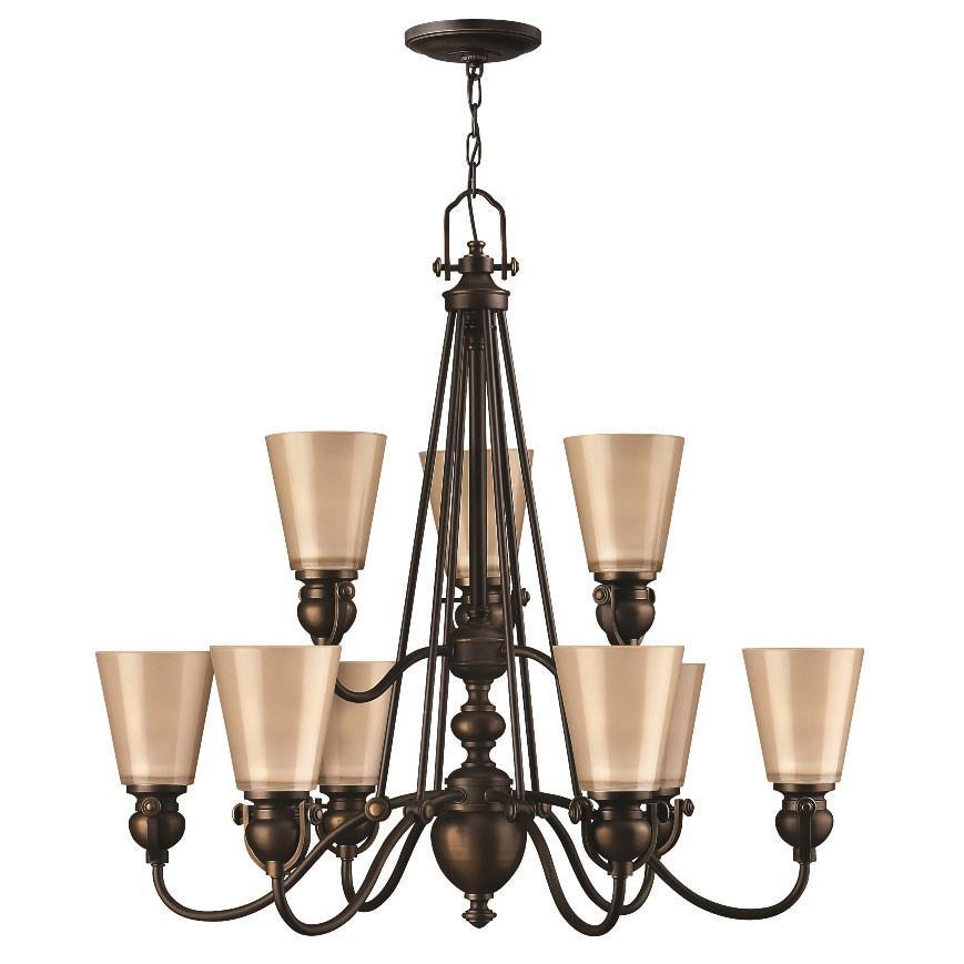 Hinkley Mayflower 9 Light Bronze Amber Glass Chandelier HK/MAYFLOWER6