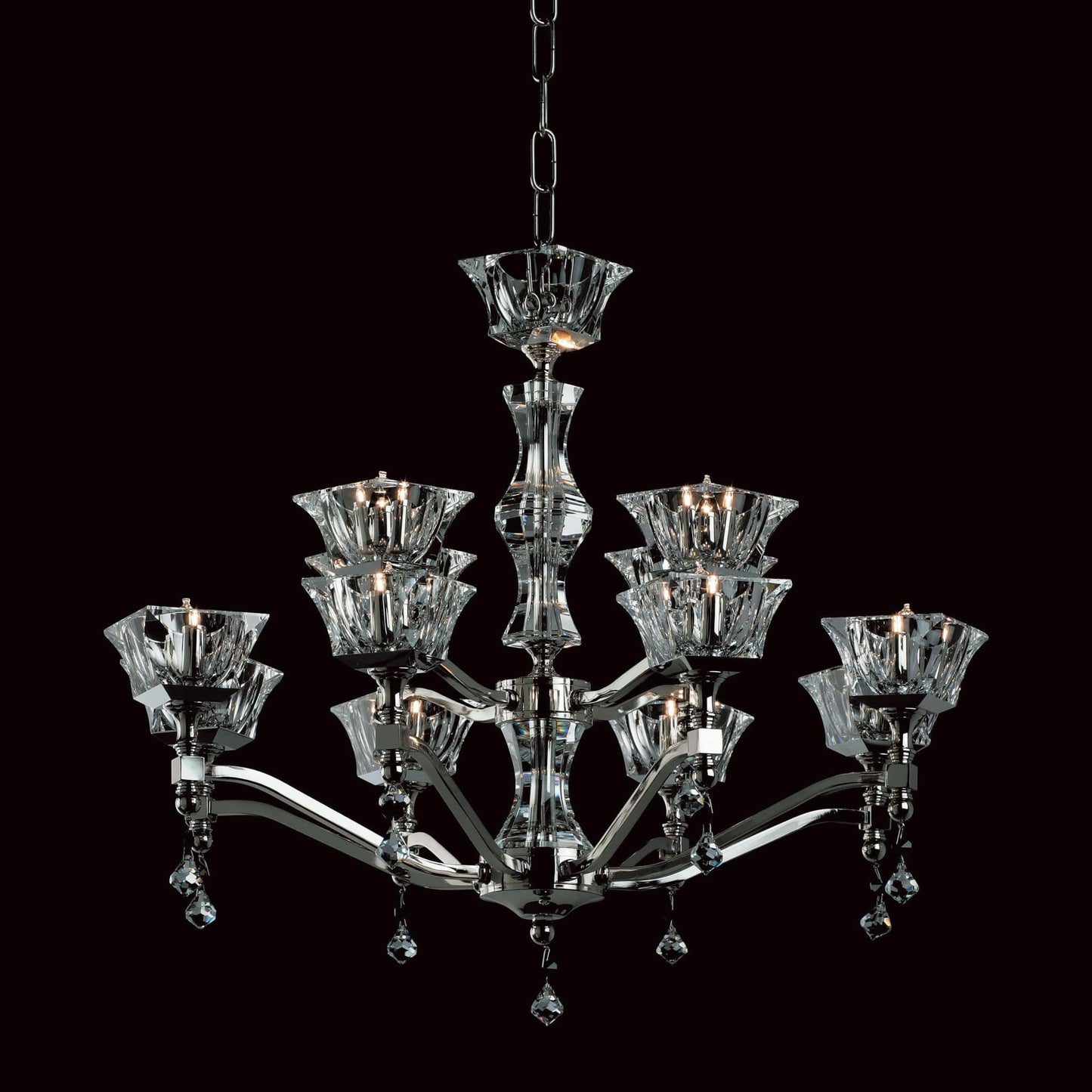 Impex Bresica 12 Light Nickel Optical Glass Chandelier STH06050/8+4/N