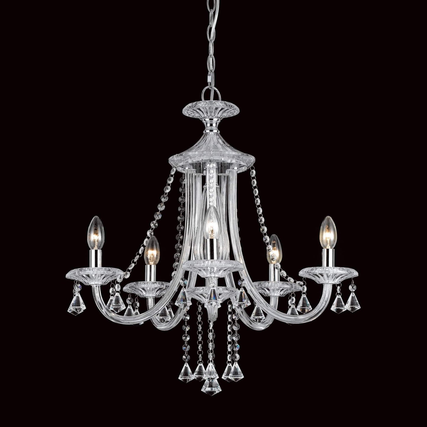 Impex Calgary 5 Light Chrome Crystal Candle Chandelier CF112151/05/CH
