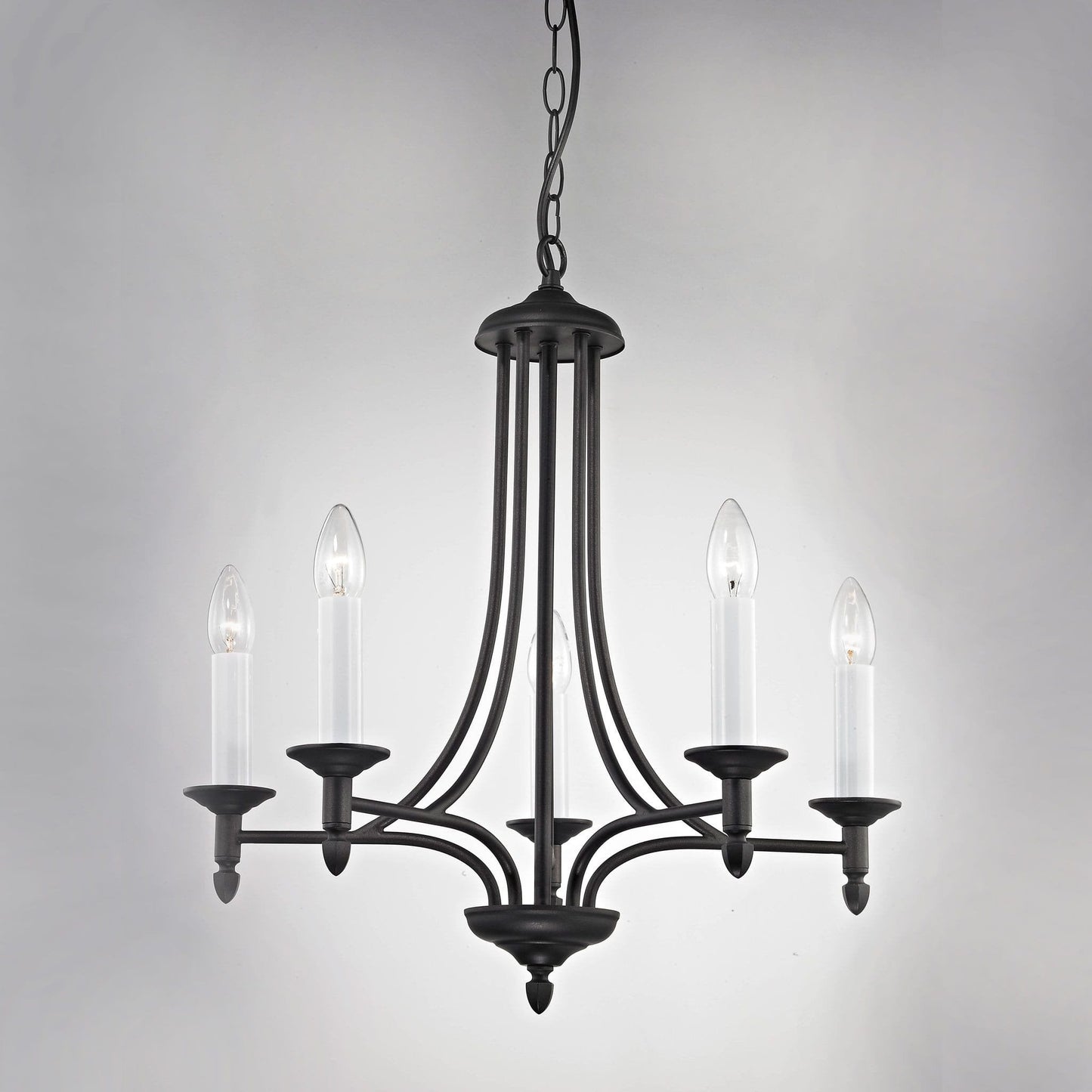 Impex Canterbury 5 Light Black Metal Candle Chandelier SMRR411202/05/BLK