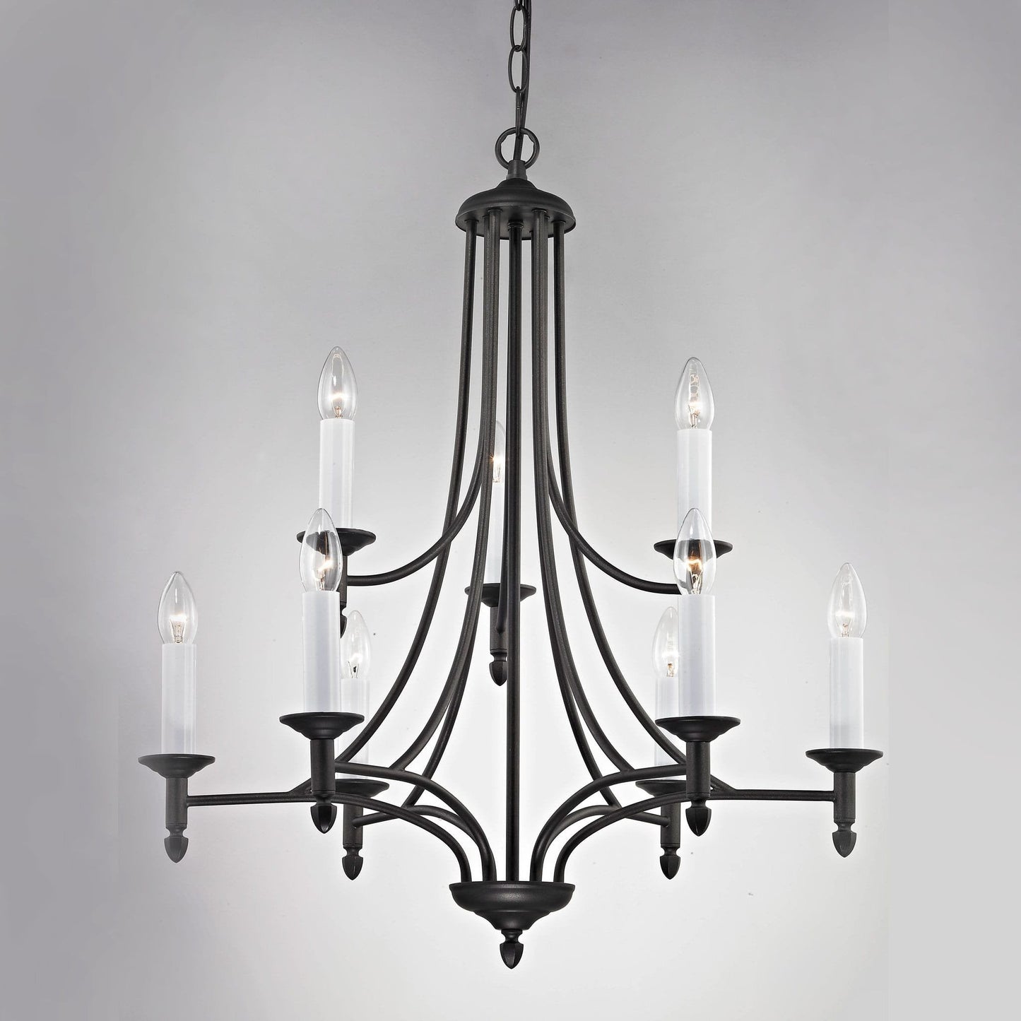 Impex Canterbury 9 Light Black Metal Candle Chandelier SMRR411202/6+3/BLK