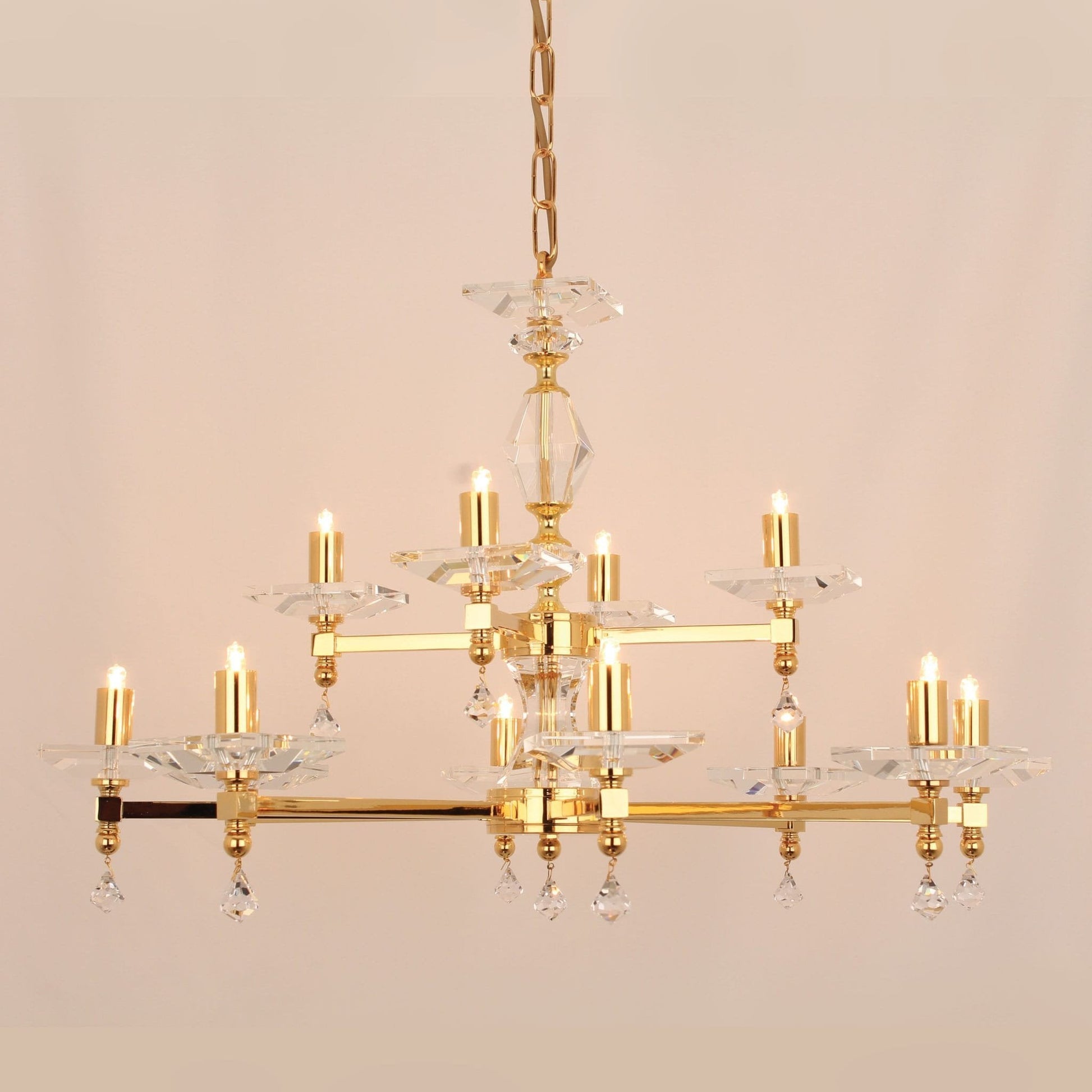 Impex Capri 12 Light Gold Optical Glass Chandelier STH04054/8+4/G