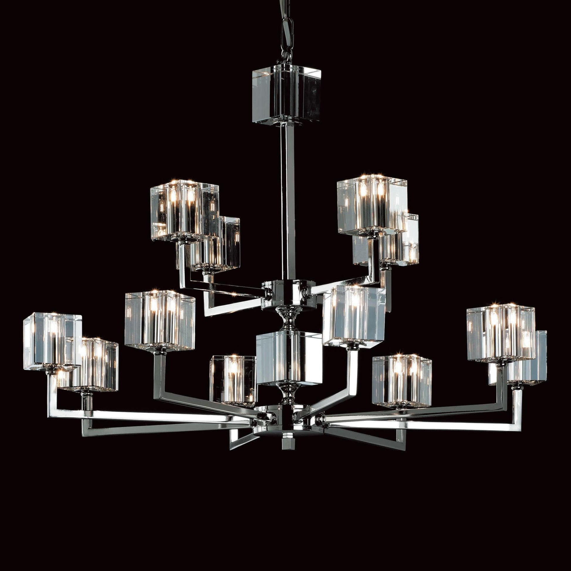 Impex Cube 12 Light Pol Nickel Optical Glass Chandelier STH06040/8+4/N