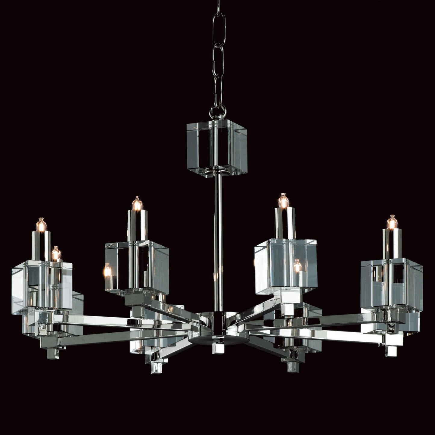 Impex Cube 8 Light Nickel Optical Glass Chandelier STH06000/08/N
