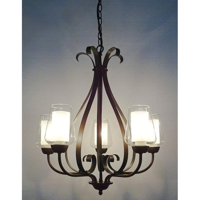 Impex Devan 5 Light Dark Bronze Glass Shade Chandelier Night PG412172/05/DBRZ