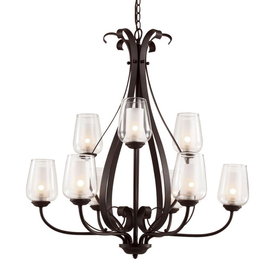 Impex Devan 9 Light Dark Bronze Glass Shade Chandelier PG412172/09/DBRZ