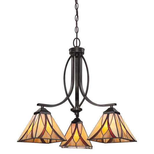 Quoizel Asheville 3 Light Bronze Glass Shade Chandelier QZ/ASHEVILLE3