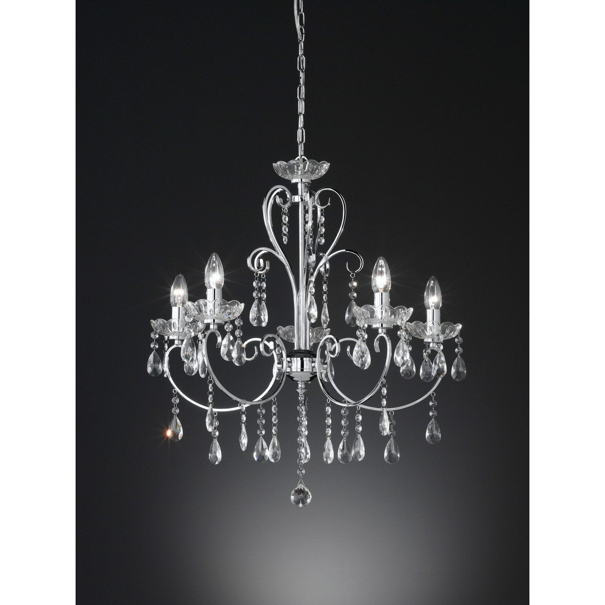Wofi Arizona 5 Light Chrome Glass Crystal Chandelier Drop 5225.05.01.0000