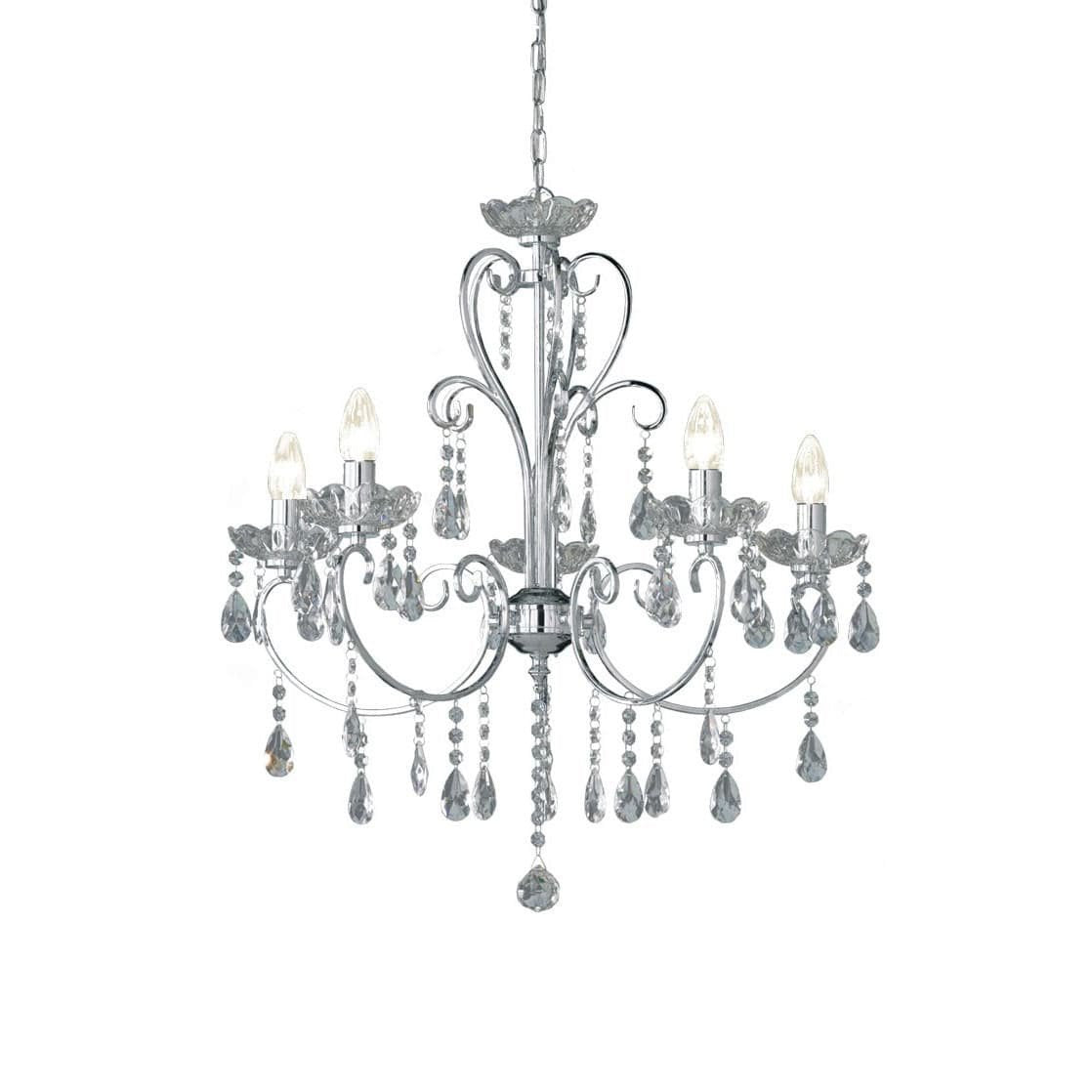 Wofi Arizona 5 Light Chrome Glass Crystal Chandelier White Background 5225.05.01.0000