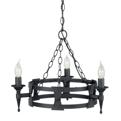 Elstead Saxon 3 Light Black Metal Candle Chandelier