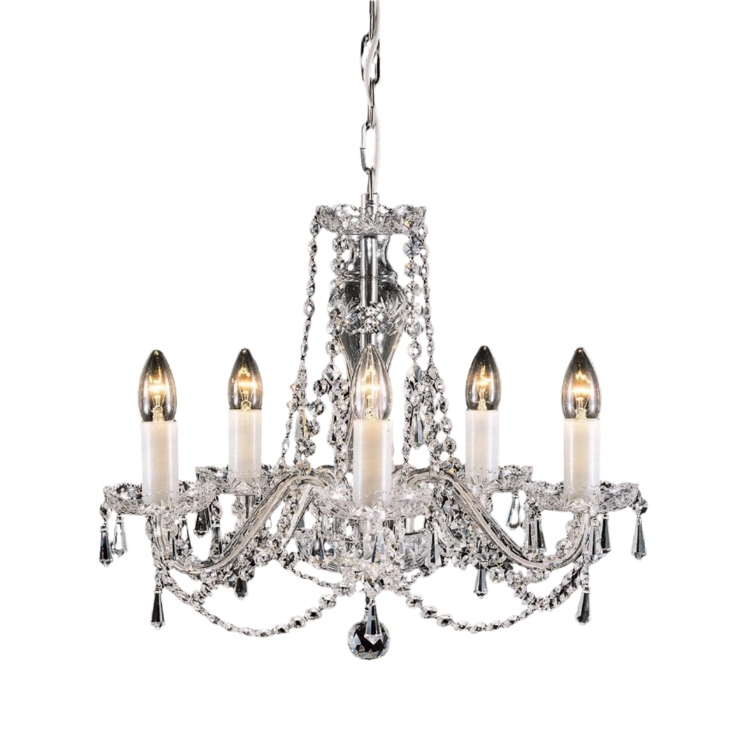 Impex Babice 5 Light Chrome Crystal Candle Chandelier