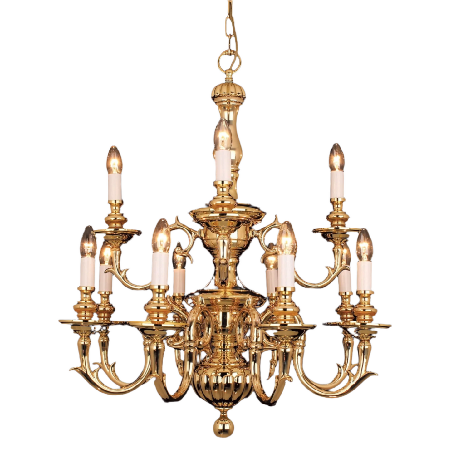 Impex Beveren 12 Light Flemish Brass Candle Chandelier