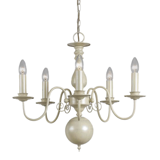 Impex Bologna 5 Light Flemish Cream Candle Chandelier