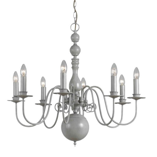 Impex Bologna 8 Light Flemish Grey Candle Chandelier