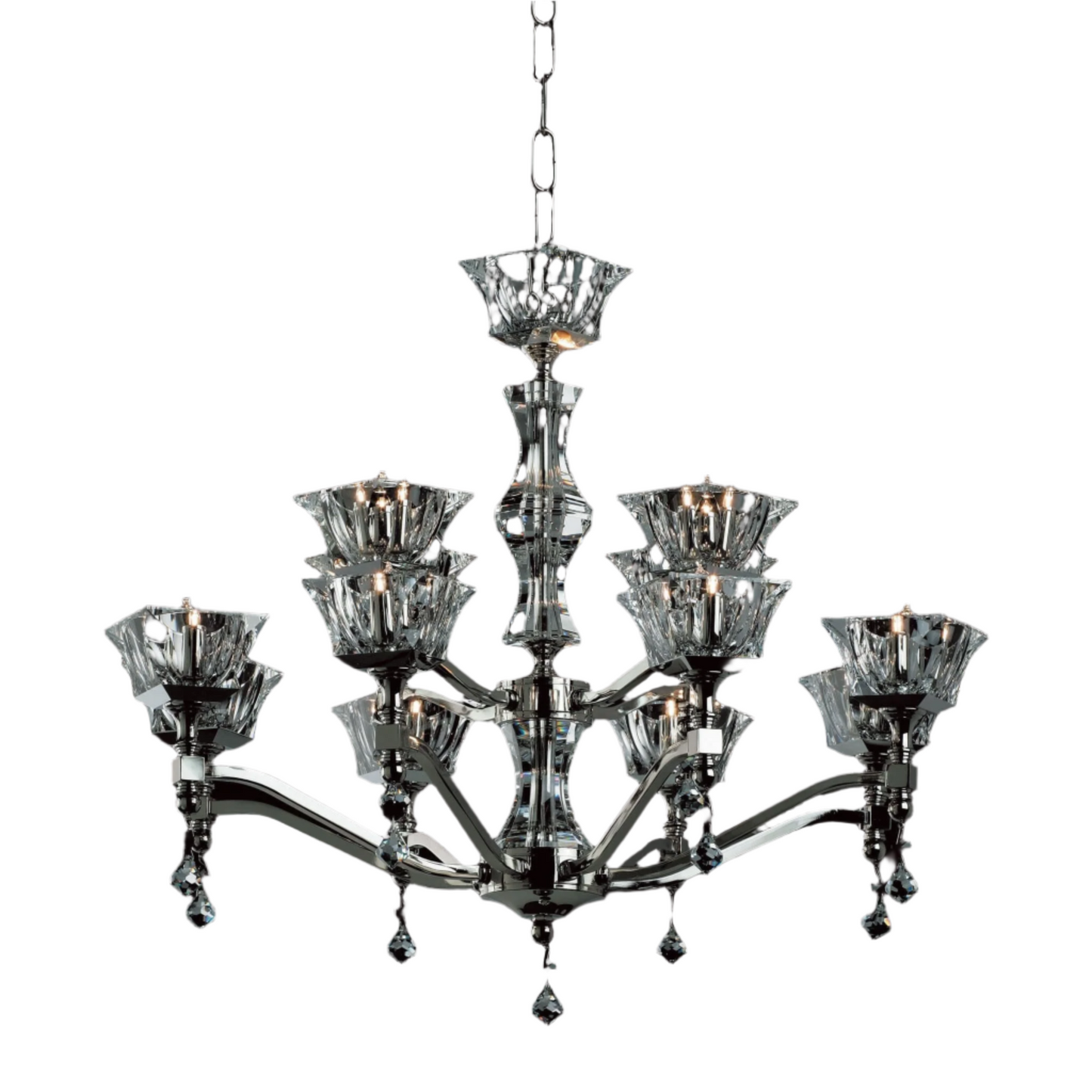 Impex Bresica 12 Light Nickel Optical Glass Chandelier