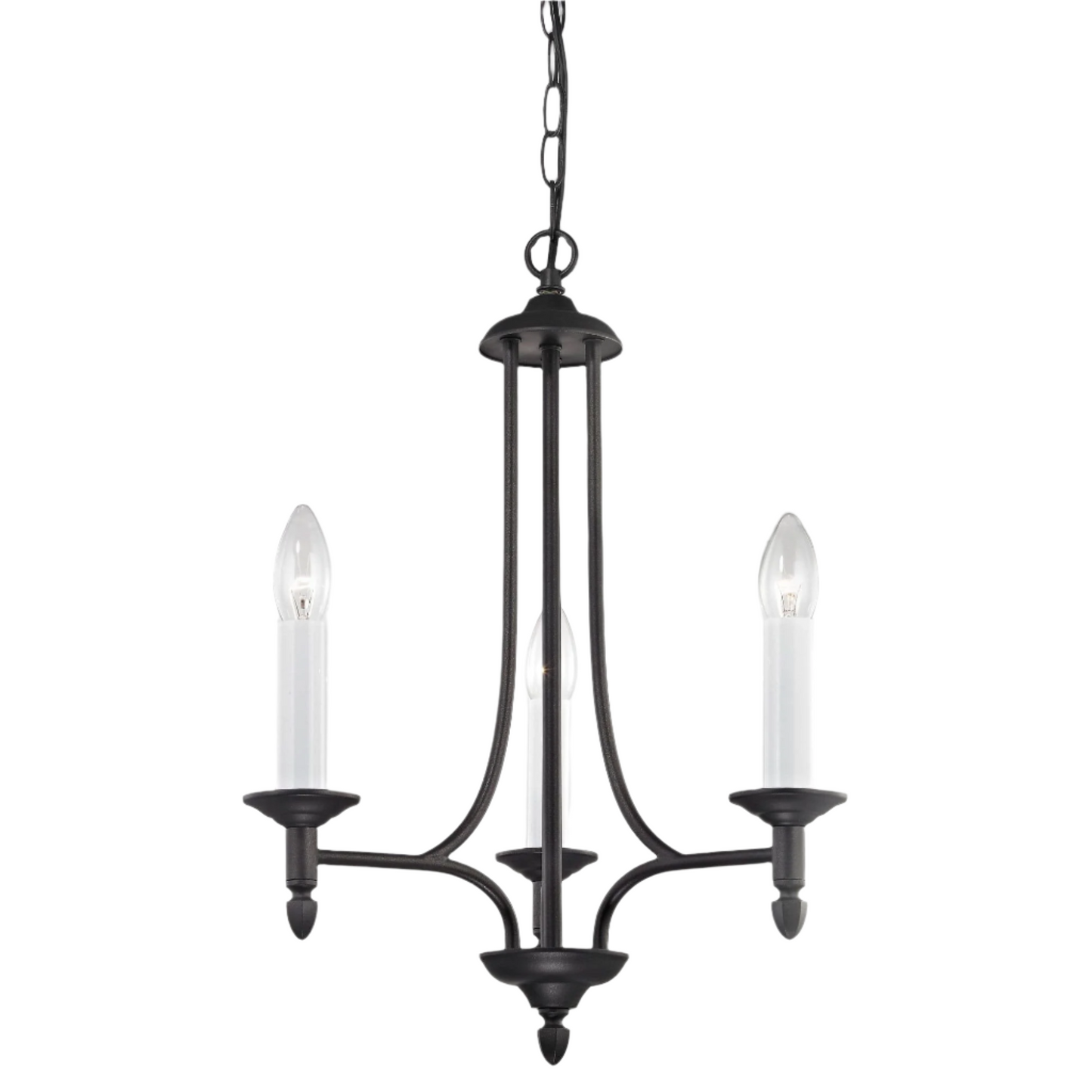 Impex Canterbury 3 Light Black Metal Candle Chandelier