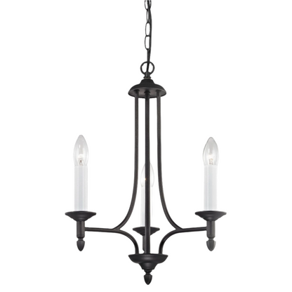 Impex Canterbury 3 Light Black Metal Candle Chandelier