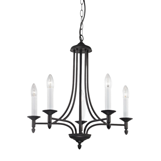 Impex Canterbury 5 Light Black Metal Candle Chandelier