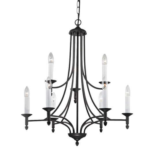 Impex Canterbury 9 Light Black Metal Candle Chandelier