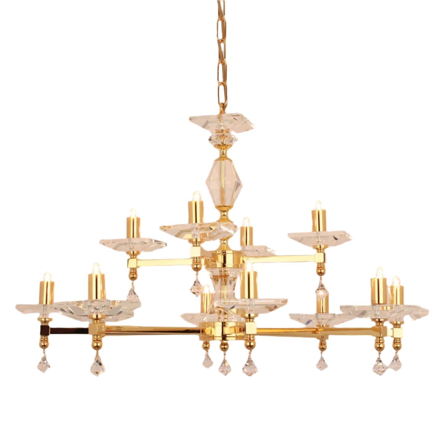 Impex Capri 12 Light Gold Optical Glass Chandelier