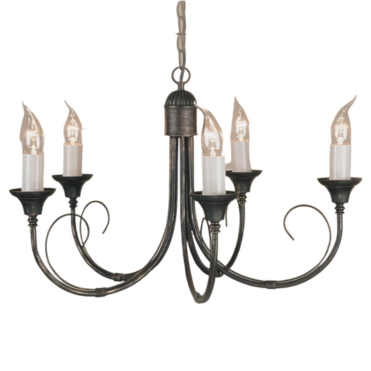 Impex Classica 5 Light Black Gold Candle Chandelier