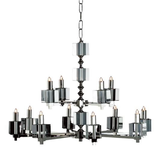 Impex Cube 12 Light Nickel Optical Glass Chandelier