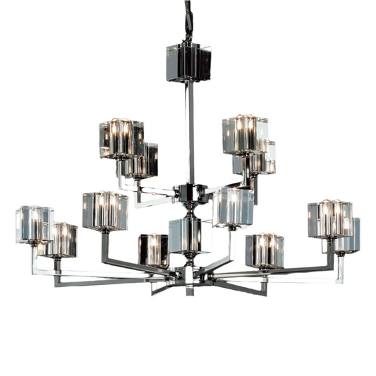 Impex Cube 12 Light Pol Nickel Optical Glass Chandelier