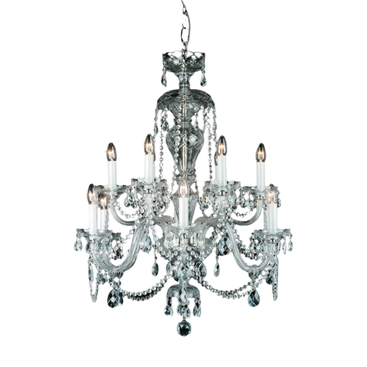 Impex Dolni 12 Light Crystal Nickel Candle Chandelier