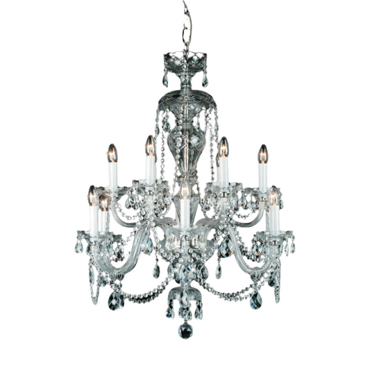 Impex Dolni 12 Light Crystal Nickel Candle Chandelier