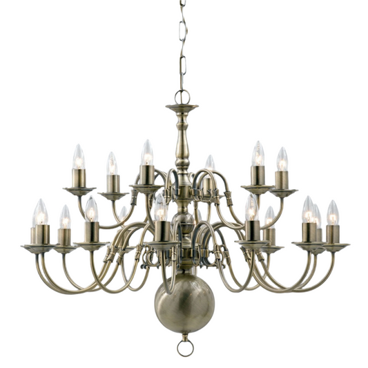 Impex Flemish 18 Light  Antique Brass Candle Chandelier