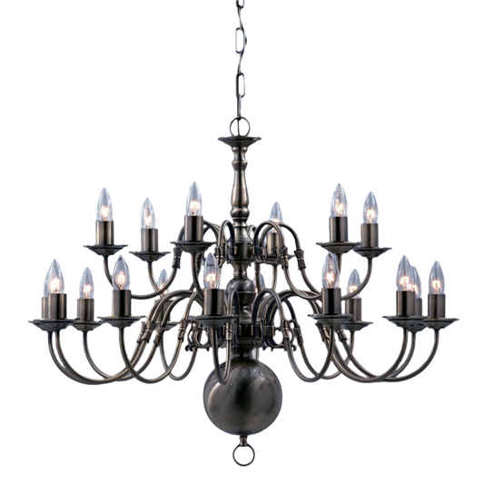 Impex Flemish 18 Light Metal Pewter Candle Chandelier