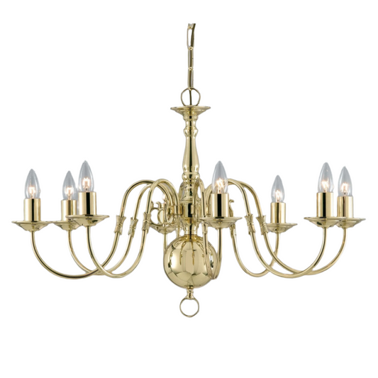 Impex Flemish 8 Light Gold Chandelier in Polished Brass