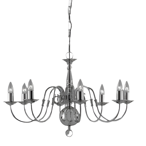 Impex Flemish 8 Light Metal Candle Chandelier in Pewter