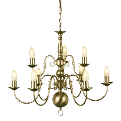 Impex Flemish 9 Light Candle Antique Brass Chandelier