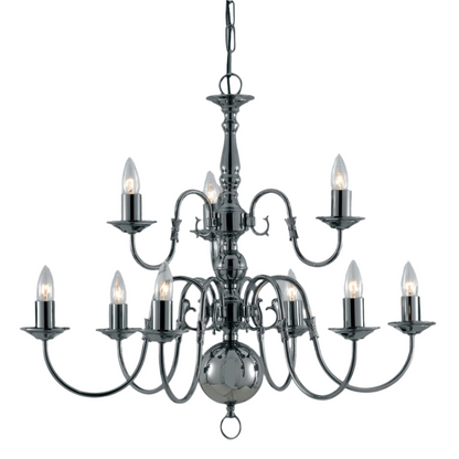 Impex Flemish 9 Light Candle Chandelier in Gun Metal