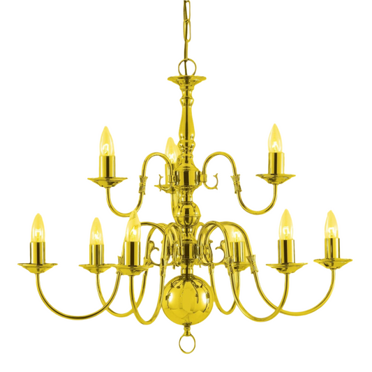 Impex Flemish 9 Light Gold Chandelier in Polished Brass