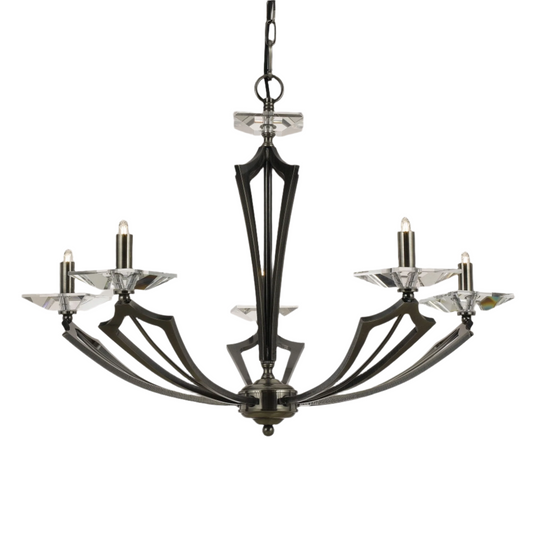 Impex Genoa 5 Light Art Deco Gunmetal Candle Chandelier