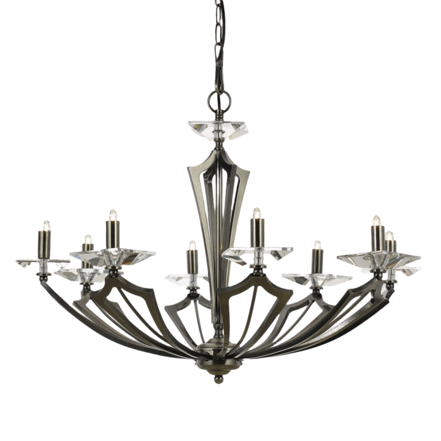 Impex Genoa 8 Light Art Deco Gunmetal Candle Chandelier